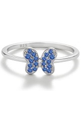 elegant sterling silver butterfly dark blue cubic zirconia birthstone baby ring